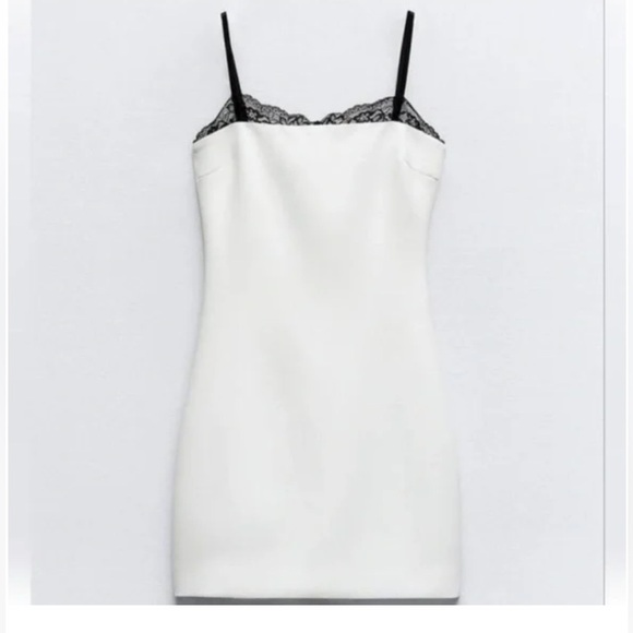 Zara white mini dress with black lace - Picture 3 of 10